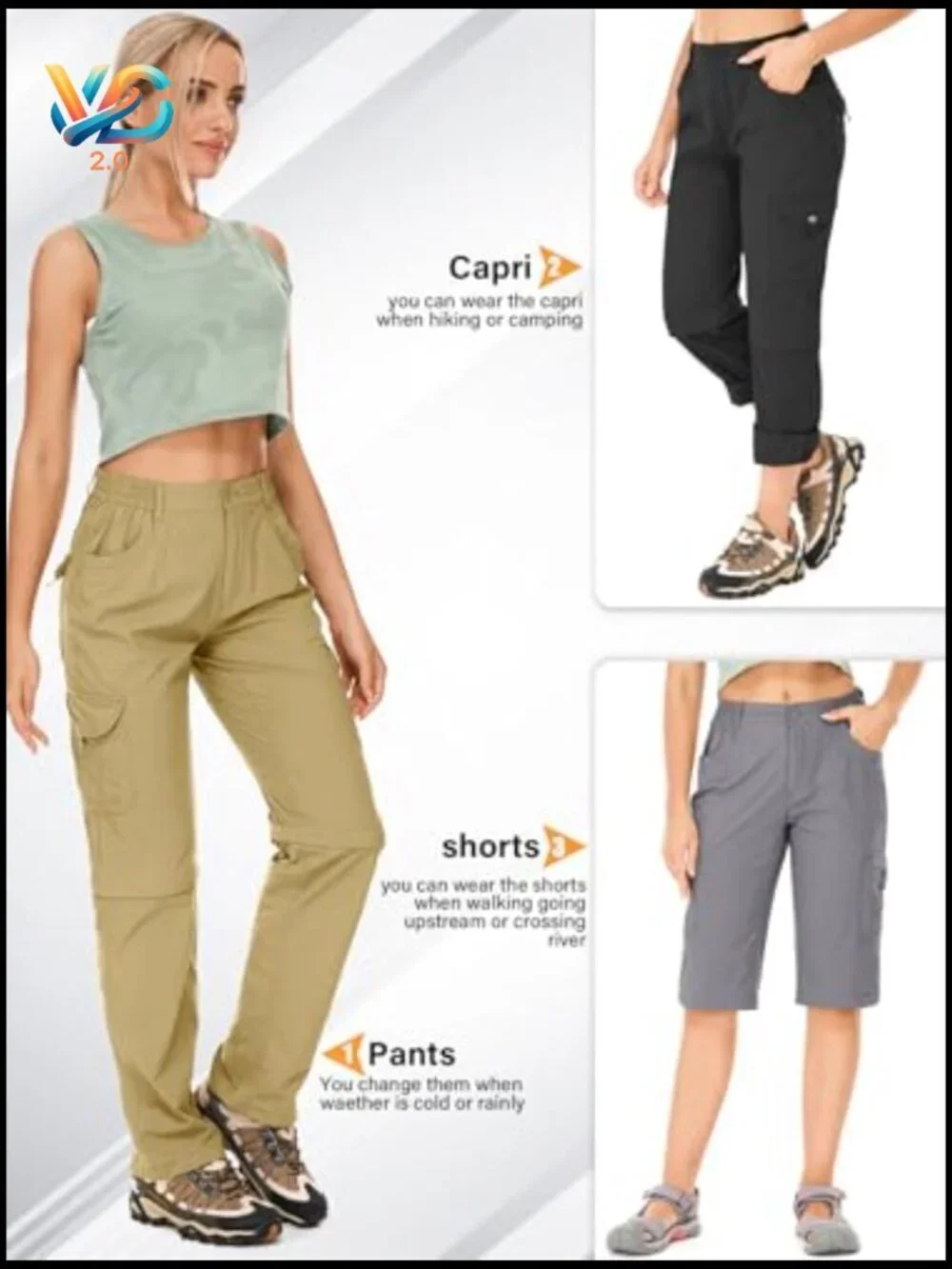 Women's Convertible Zip Off Hiking Pants Quick Dry Lightweight UPF 50